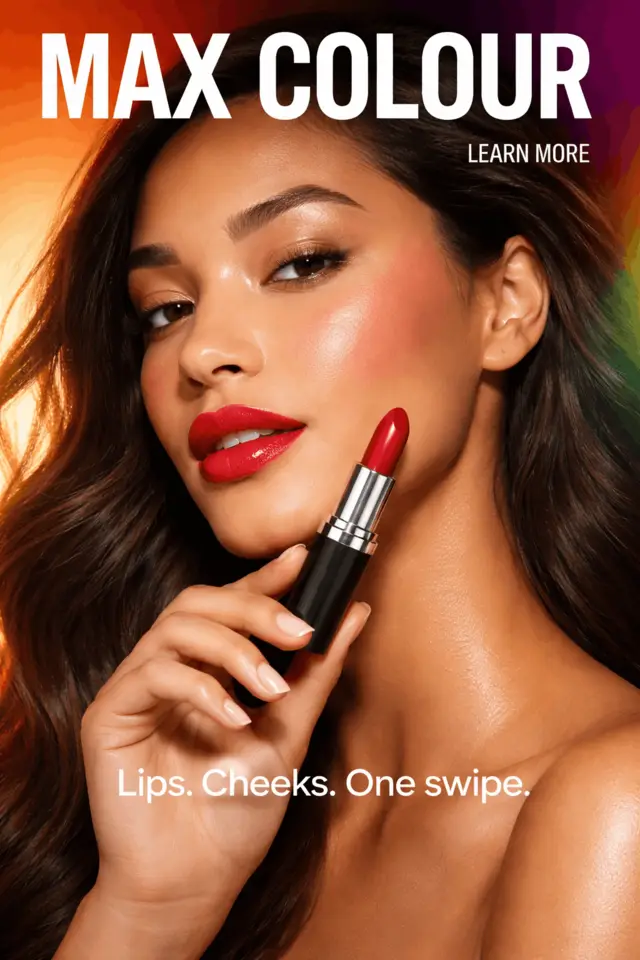 Bold beauty campaign image featuring red lipstick