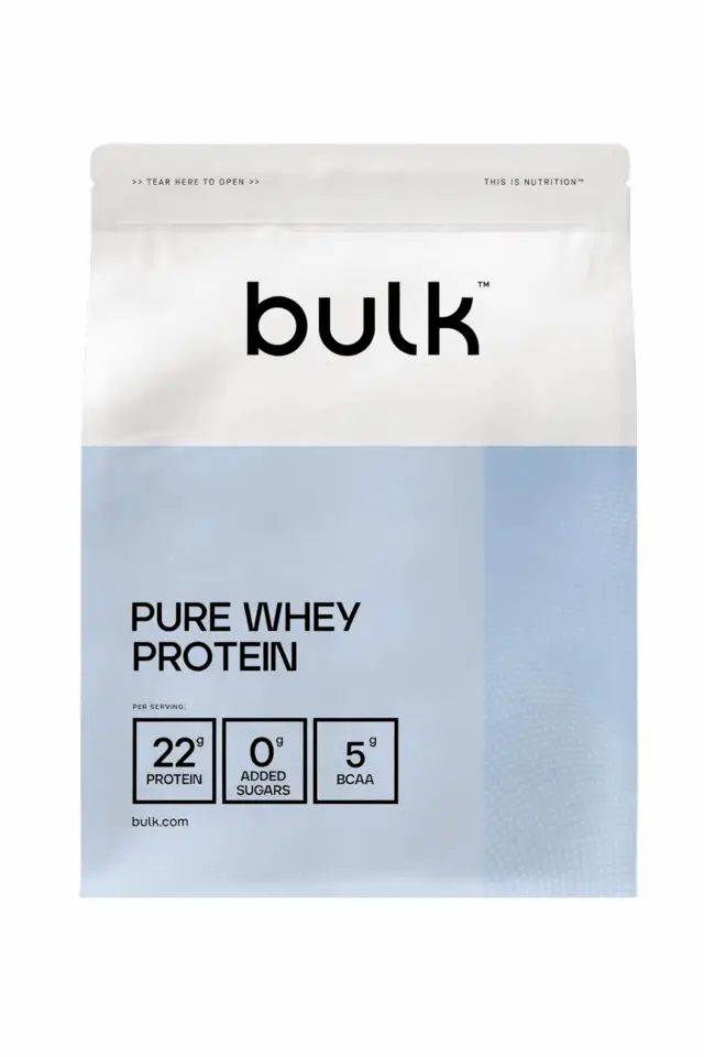 Catalog product photo of a pouch of pure whey protein