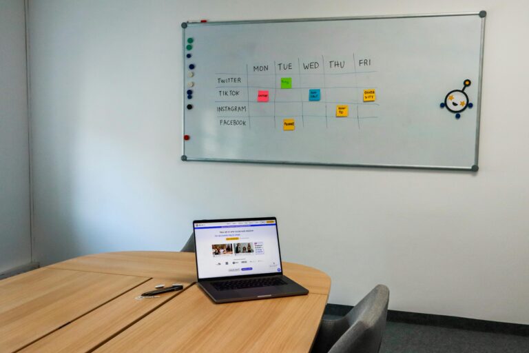 social media schedule on whiteboard